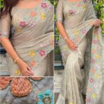 Golden Beige Floral Designer Saree