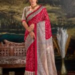 Green Silk Fusion Print Of Madhubani Bandhej Print Saree