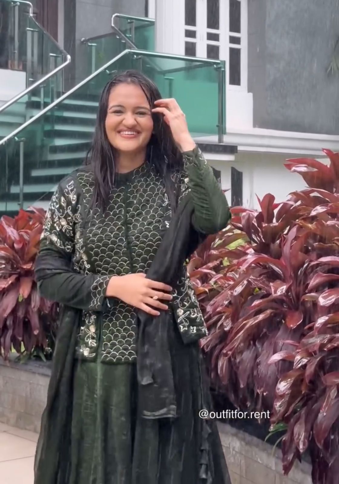 Gorgeous Fendi Satin Kurta Lehenga Dupatta with Heavy Embroidery Detailing