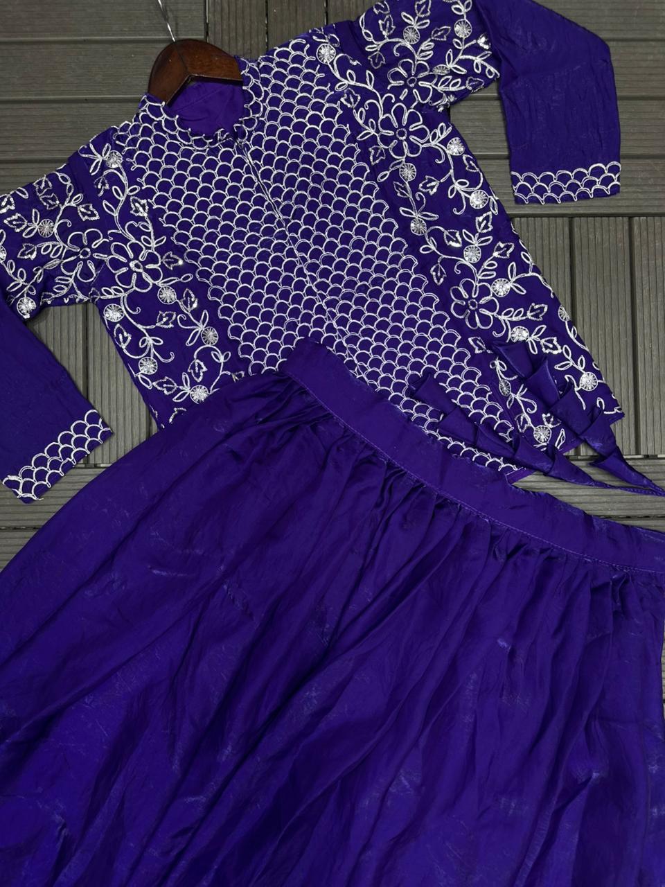 Gorgeous Fendi Satin Kurta Lehenga Dupatta with Heavy Embroidery Detailing - Image 5