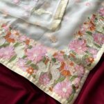 Surpassing Off White Embroidery Work Chiffon Silk Saree With Staring Blouse Piece